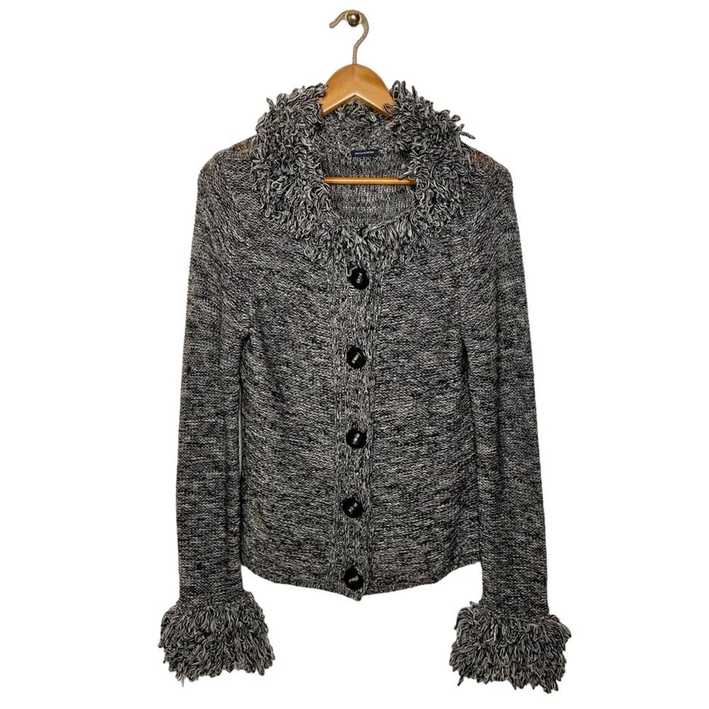 Magaschoni Marled Wool Sweater Cardigan Fringe Size Small